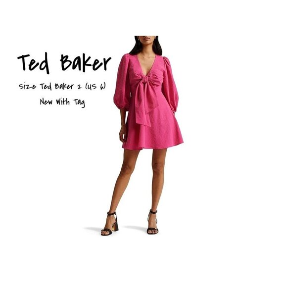 Ted Baker Dresses & Skirts - Ted Baker Women's Pink Jozelyn Seersucker Tie Front Mini Dress Size 6 US New
